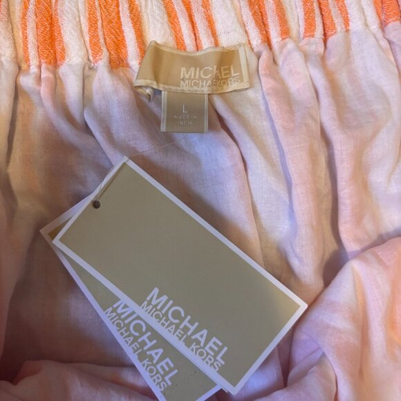 MICHAEL KORS Womens Orange Striped Flutter Sleeve Dress Sz L NEW - Linen Blend - Picture 3 of 8